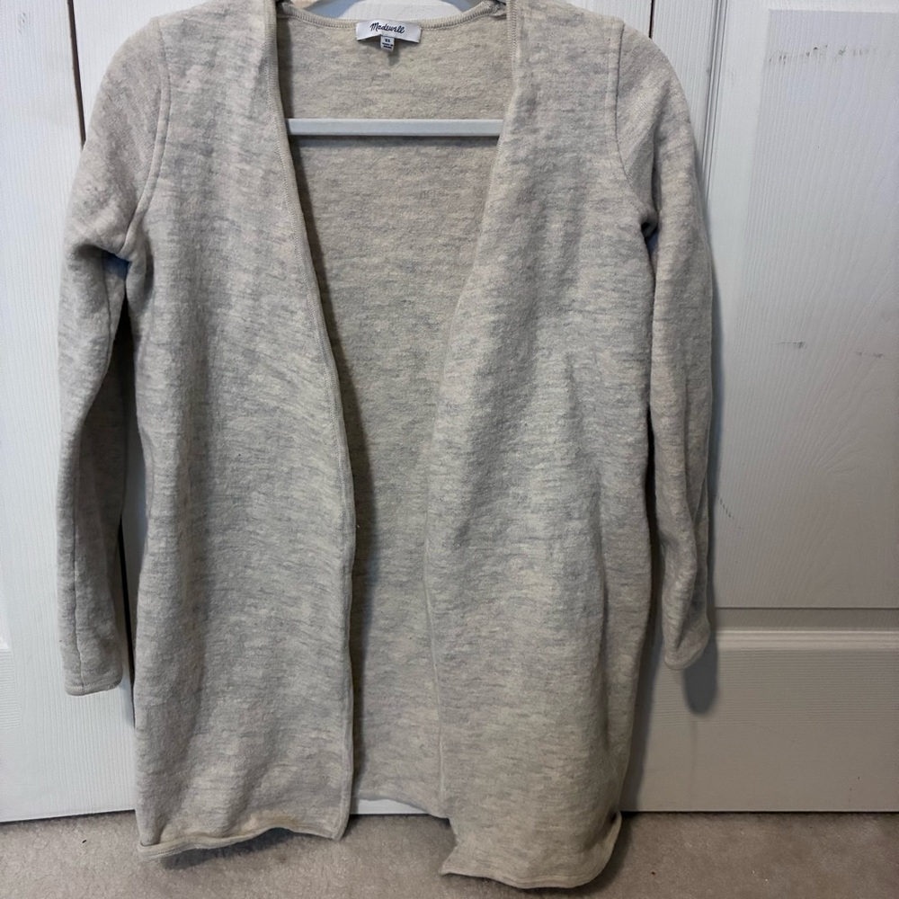 Madewell Women’s XS Merino Wool Light Gray Open-Front Cardigan/Duster